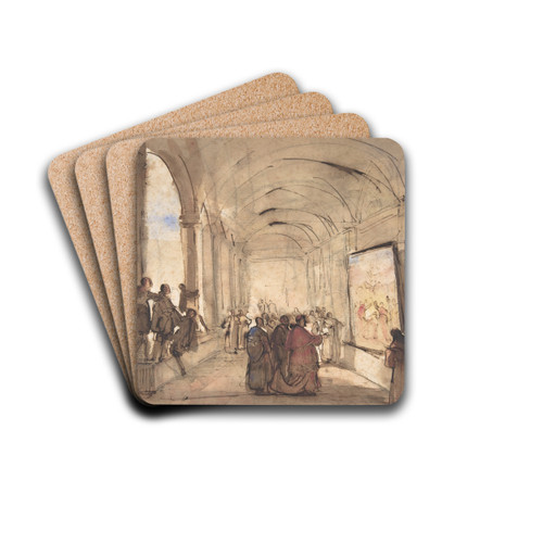 A Cardinal Examining a Painting in a Cloister by Franois-Marius Granet Drink Coasters - set of 4