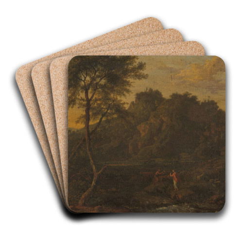 Nymph and Shepherd Making Music in a Landscape by Abraham Genoels II Art Drink Coaster set