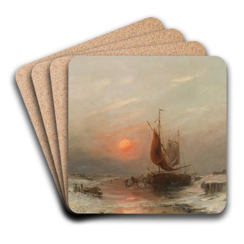 Fishermen Returning at Sunset by Dsir Thomassin Art Drink Coaster set