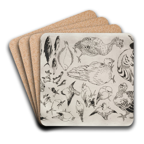 Dinner Service (Rousseau service); Ducks, fish, etc. (no. 12) by Flix Bracquemond Art Drink Coaster set