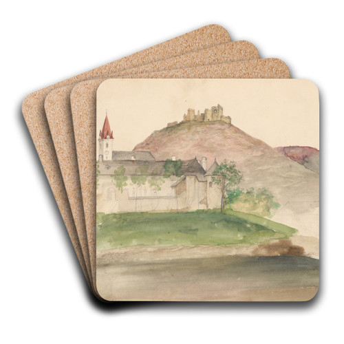 View Of The Castle Ruins In Szigliget by Vojtech Klimkovi Art Drink Coaster set View Of The Castle Ruins In Szigliget by Vojtech Klimkovi Art Drink Coaster set