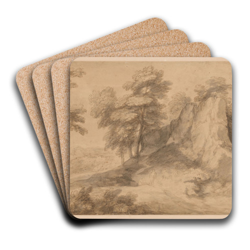Rocky Wooded Landscape with Figures by Thomas Gainsborough Art Drink Coaster set