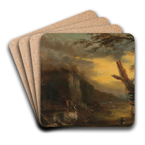 Figures fishing in a rocky coastal landscape by Salvator Rosa Art Drink Coaster set
