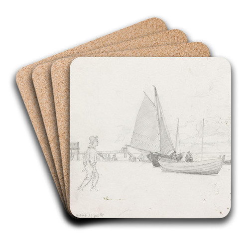 Figurer og bter p stranden, Ahlbeck by Hans Gude Art Drink Coaster set