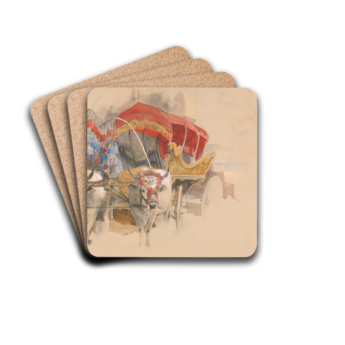 A Turkish Araba Drawn by Two White Oxen, Constantinople by John Frederick Lewis Drink Coasters - set of 4