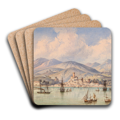A view of the mole of Gaeta by Consalvo Carelli Art Drink Coaster set