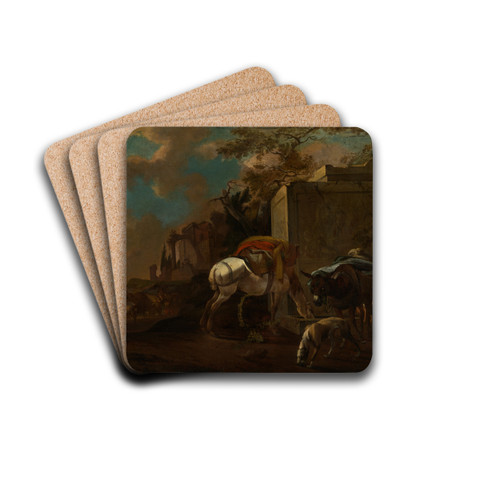 Italienische Landschaft mit Bauern und Vieh am Brunnen by Jan van Ossenbeeck Drink Coasters - set of 4
