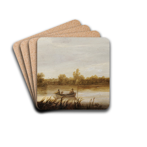 River Landscape With Fishermen In A Boat by Aelbert Cuyp Drink Coasters - set of 4