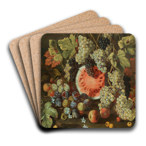 Still Life In A Landscape, With Grapes, Watermelons, Figs And Apples by Giovanni Battista Ruoppolo Art Drink Coaster set Still Life In A Landscape, With Grapes, Watermelons, Figs And Apples by Giovanni Battista Ruoppolo Art Drink Coaster set