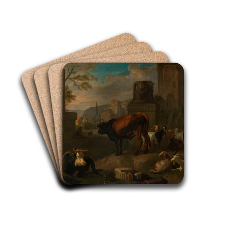 Horses, cattle, sheep and goats among Roman ruins by Pieter van Bloemen Drink Coasters - set of 4