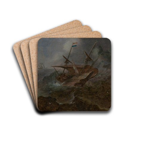 A Dutch merchant in rough seas off a headland by Andries van Eertvelt Drink Coasters - set of 4 A Dutch merchant in rough seas off a headland by Andries van Eertvelt Drink Coasters - set of 4