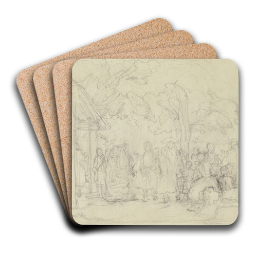 Consecration of a peasant church by Jakob Becker Art Drink Coaster set Consecration of a peasant church by Jakob Becker Art Drink Coaster set
