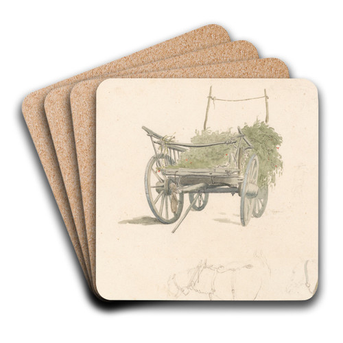 A Wagon With Hops and Two Sketches of Horses by Robert Hills Art Drink Coaster set