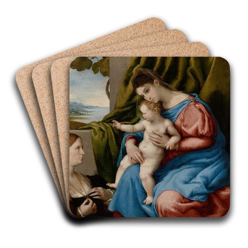Madonna and Child with Two Donors by Lorenzo Lotto Art Drink Coaster set
