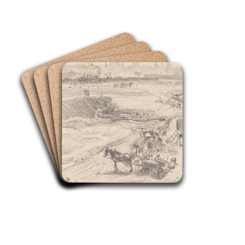 Open pit mine in Knigshtte by Adolph von Menzel Drink Coasters - set of 4