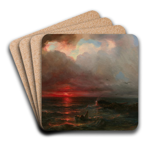 Coucher de soleil sur un littoral by Thodore Gudin Art Drink Coaster set Coucher de soleil sur un littoral by Thodore Gudin Art Drink Coaster set