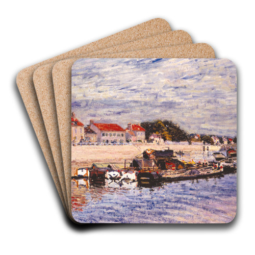 Barges on the Loing at Saint-Mamms by Alfred Sisley Art Drink Coaster set