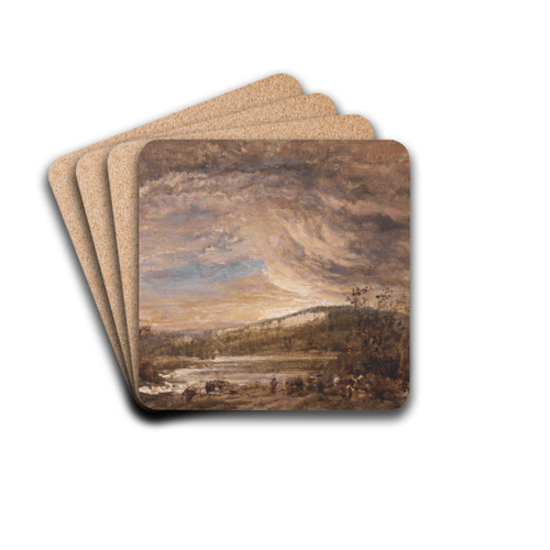 A River Landscape by John Linnell Drink Coasters - set of 4