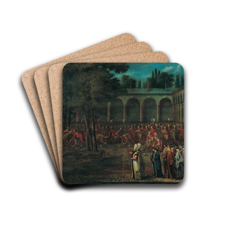 The Ambassadorial Delegation Passing Through The Second Courtyard Of The Topkap Palace by Jean Baptiste Vanmour Drink Coasters - set of 4 The Ambassadorial Delegation Passing Through The Second Courtyard Of The Topkap Palace by Jean Baptiste Vanmour Drink Coasters - set of 4