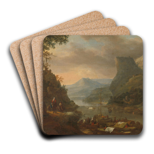 River view in a mountainous region by Herman Saftleven Art Drink Coaster set