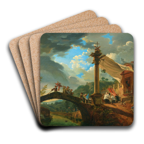 A Procession Interrupted by a Storm by Giovanni Migliara Art Drink Coaster set A Procession Interrupted by a Storm by Giovanni Migliara Art Drink Coaster set