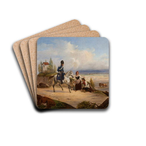 Military patrol and peasants by January Suchodolski Drink Coasters - set of 4