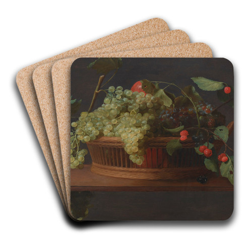 A basket of grapes and raspberries on a ledge oil on panel by Jacob Foppens van Es Art Drink Coaster set A basket of grapes and raspberries on a ledge oil on panel by Jacob Foppens van Es Art Drink Coaster set