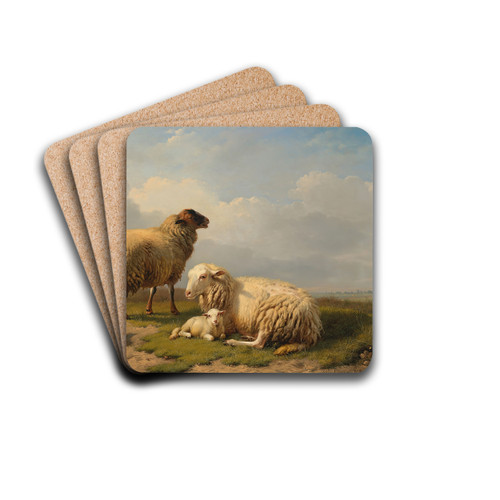 Sheep, Lamb and Ducks by a pond by Eugne Joseph Verboeckhoven Drink Coasters - set of 4
