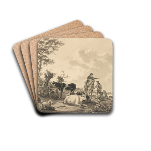 Landscape with Cattle, Sheep, and Herders by Jacob van Strij Drink Coasters - set of 4