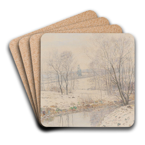 Flusslandschaft in Hessen by Paul Baum Art Drink Coaster set