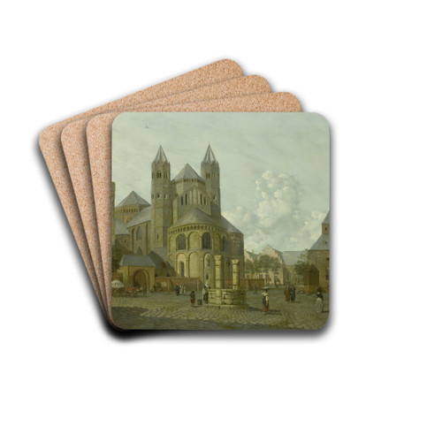 Imaginary Cityscape with Romanesque Church by Johannes Huibert Prins Drink Coasters - set of 4