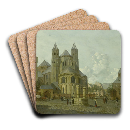 Imaginary Cityscape with Romanesque Church by Johannes Huibert Prins Art Drink Coaster set