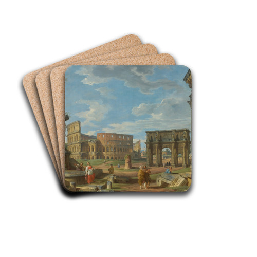 Capriccio Of Roman Monuments With The Colosseum And Arch Of Constantine by Giovanni Paolo Panini Drink Coasters - set of 4