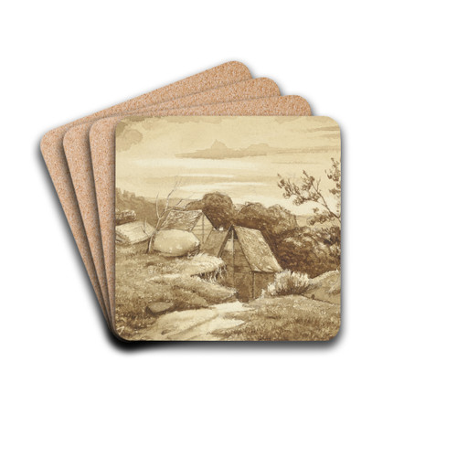 Farmstead in a landscape by Jakob Becker Drink Coasters - set of 4