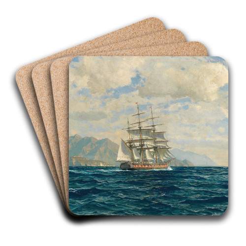 Three-Master in the Strait of Messina by Michael Zeno Diemer Art Drink Coaster set Three-Master in the Strait of Messina by Michael Zeno Diemer Art Drink Coaster set
