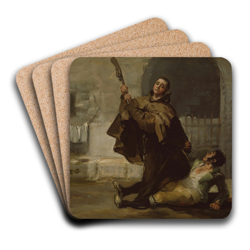 Friar Pedro Clubs El Maragato with the Butt of the Gun by Francisco de Goya Art Drink Coaster set