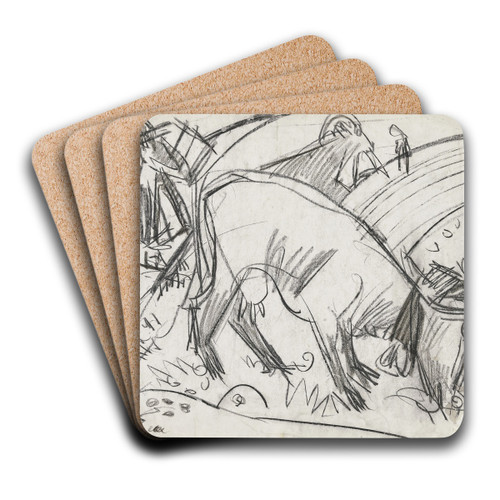Grazing cow by Ernst Ludwig Kirchner Art Drink Coaster set