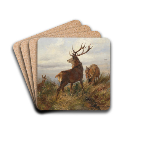 Rotwild in der Morgendmmerung by Carl Friedrich Deiker Drink Coasters - set of 4