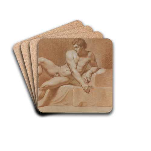 Sitzender mnnlicher Akt mit seitlich aufgesttztem Arm by Philipp Jakob Becker Drink Coasters - set of 4