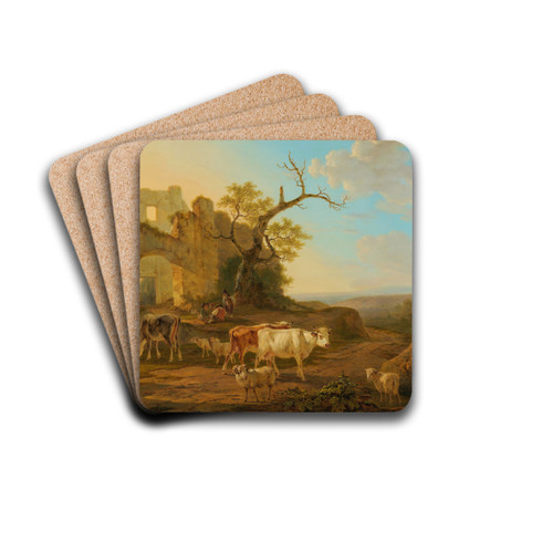 Landscape with Cows near a Ruin by Jacob van Strij Drink Coasters - set of 4
