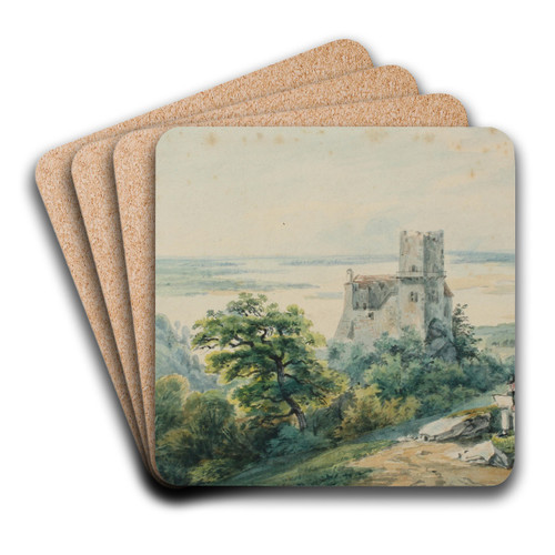 Landschaft am Meer mit Blick auf eine Ruine by Gustav Barbarini Art Drink Coaster set
