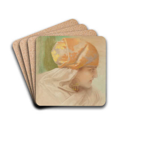 Portrait of a woman with earrings by Piotr Stachiewicz Drink Coasters - set of 4