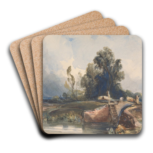 Landscape with Canal and Lock; Figures at Lock by Thomas Sully Art Drink Coaster set