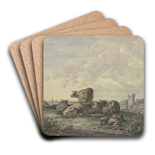 Schlafender Hirte und Rinderherde in einer Landschaft by Jacob van Strij Art Drink Coaster set