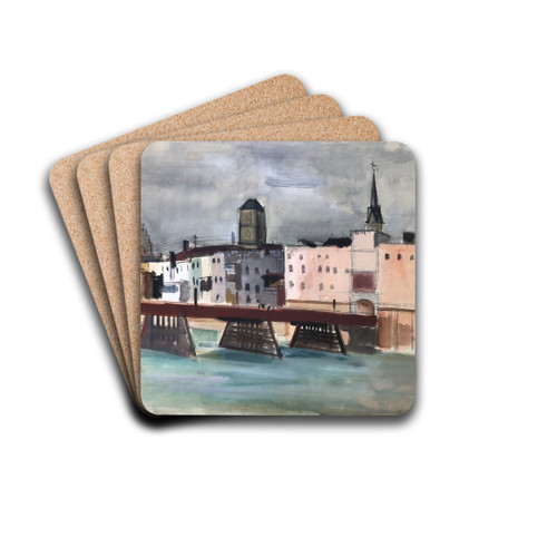 Wasserburg am Inn - Vom Wasser aus mit Innbrcke by Otto Geigenberger Drink Coasters - set of 4