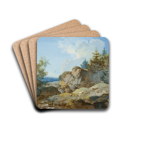 Waldlandschaft im Gebirge mit Herde und Gewsser by Johann Georg Wagner Drink Coasters - set of 4
