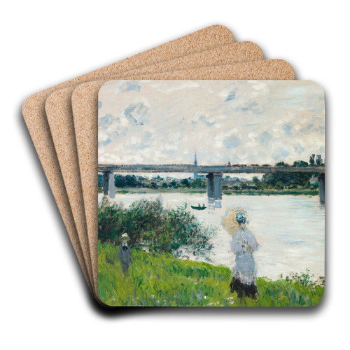 The Promenade with the Railroad Bridge, Argenteuil by Claude Monet Art Drink Coaster set