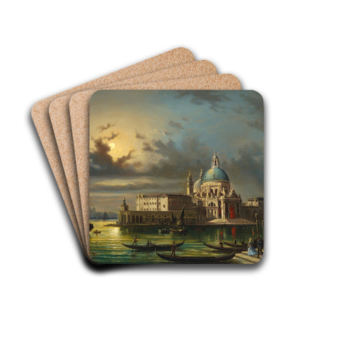 The Punta della Dogana and Santa Maria della Salute, Venice in moonlight by Giovanni Grubacs Drink Coasters - set of 4
