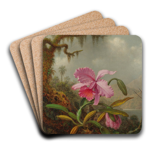 Orchids And Hummingbirds by Martin Johnson Heade Art Drink Coaster set