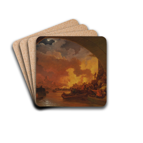 The Great Fire of London by Philip James de Loutherbourg Drink Coasters - set of 4 The Great Fire of London by Philip James de Loutherbourg Drink Coasters - set of 4